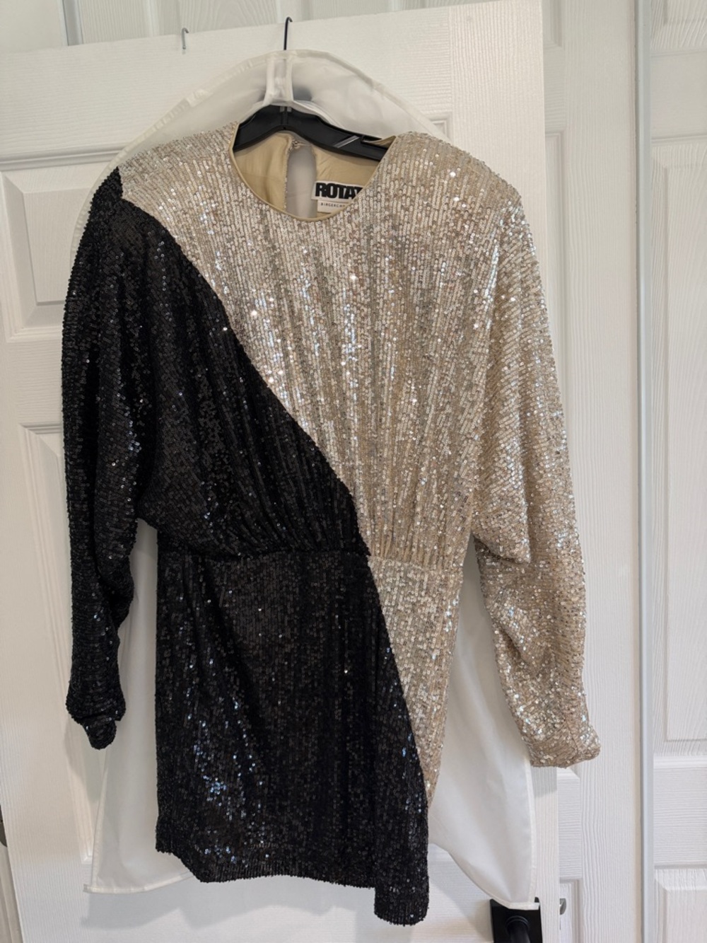 Two-Tone Sequin Party Dress — Black & Silver